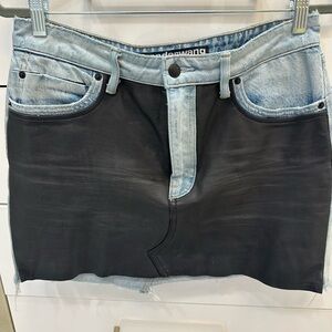 Alexander Wang Black and Blue Denim with Leather Skirt Size 30